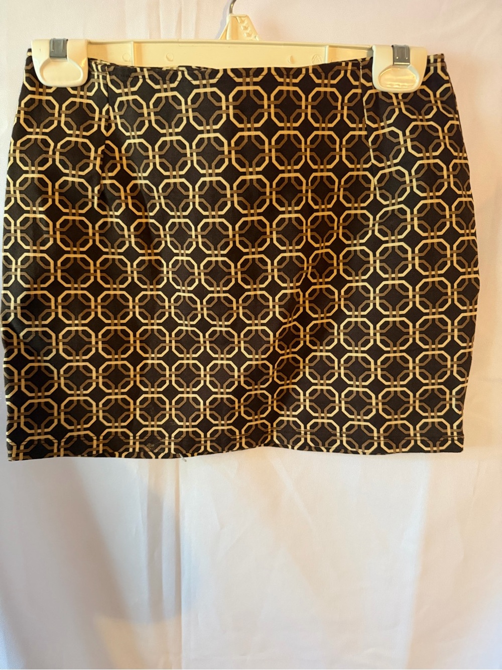 Motel Rocks Black Mini Skirt with Gold Geometric Chain Print